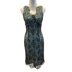 Mario Balthazar Black and Turquoise Lace Midi Dress.  Size 8
